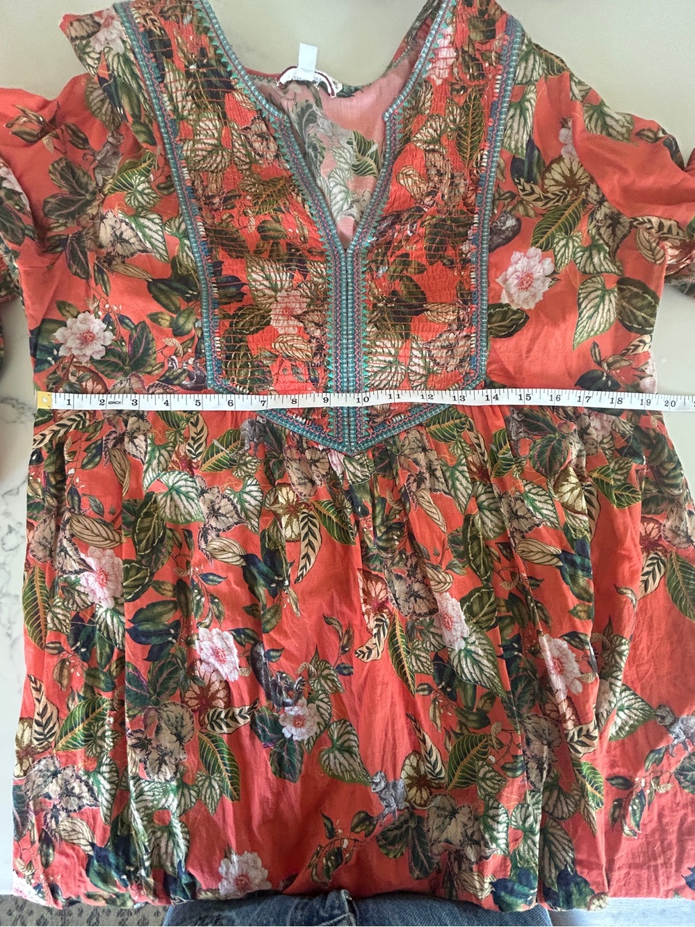 Johnny Was Paris Shift Dress Size Medium Tunic Orange Floral Embroidered - Picture 9 of 10
